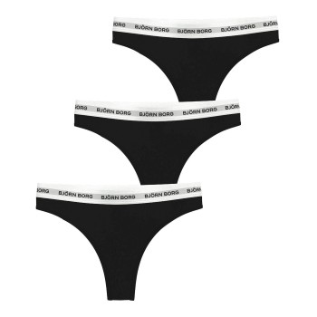Björn Borg Trusser 3P Logo Thong Sort bomuld Medium Dame