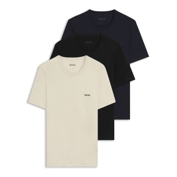 BOSS 3P Classic Regular Fit Crew Neck T-Shirt Beige/marine bomuld Large Herre