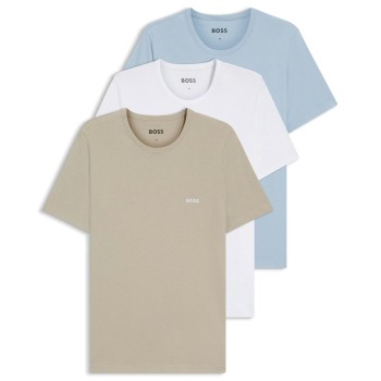 BOSS 3P Classic Crew Neck T Shirt Hvid/Lyseblå bomuld Medium Herre