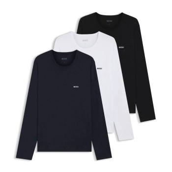 BOSS 3P Long Underwear Shirt Sort/Marine/Hvid bomuld Large Herre