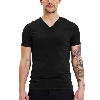 Bread & Boxers Bread and Boxers Cotton Stretch V-Neck T-shirt 2P Sort økologisk bomuld Small Herre