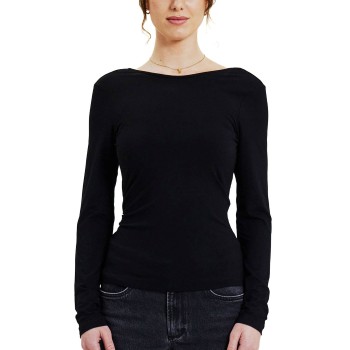 Bread & Boxers Bread and Boxers Long Sleeve Scoop Back Shirt Sort viskose X-Large Dame