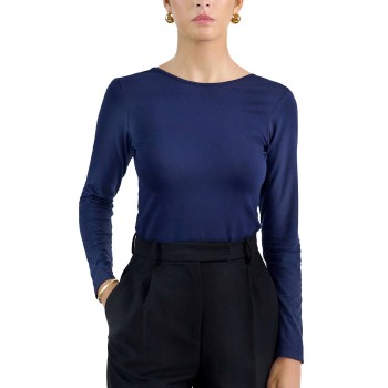Bread & Boxers Bread and Boxers Long Sleeve Scoop Back Shirt Marineblå viskose Medium Dame