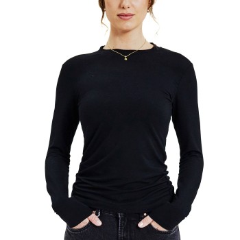 Bread & Boxers Bread and Boxers Long Sleeve Soft Fiber T-Shirt Sort viskose Large Dame