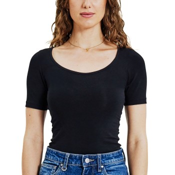 Bread & Boxers Bread and Boxers T-Shirt Scoop Neck Sort økologisk bomuld Small Dame