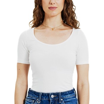 Bread & Boxers Bread and Boxers T-Shirt Scoop Neck Hvid økologisk bomuld Medium Dame