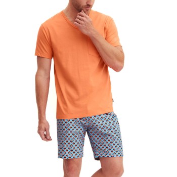 Calida Relax Imprint 4 Short Pyjamas Blå/Orange bomuld Large Herre