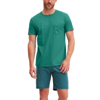 Calida Relax Imprint O Neck Short Pyjama Grøn bomuld Large Herre
