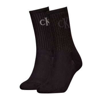 Calvin Klein Strømper 2P Glossy Rib Crew Socks Sort Str 39/42 Dame