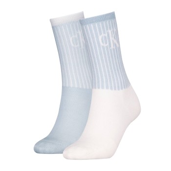 Calvin Klein Strømper 2P Glossy Rib Crew Socks Hvid/Blå Str 35/38 Dame