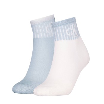 Calvin Klein Strømper 2P Glossy Rib Quarter Socks Hvid/Blå Str 35/38 Dame