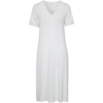 Damella Bamboo Plain Lace Short Sleeve Nightdress Elfenben Bambus Small Dame