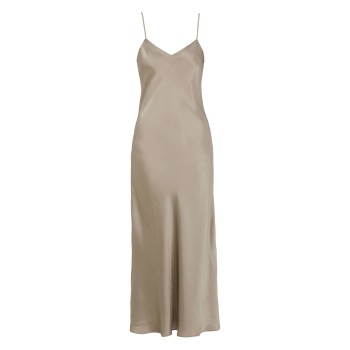 Damella Long Silk Nightdress Nougat silke Small Dame