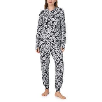 DKNY Chill In Style Hoodie Jogger Set Sort/Hvid polyester Small Dame