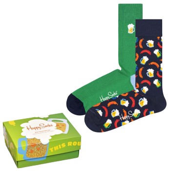 Happy socks Strømper 2P Beer Gift Box Blå/Grøn bomuld Str 36/40