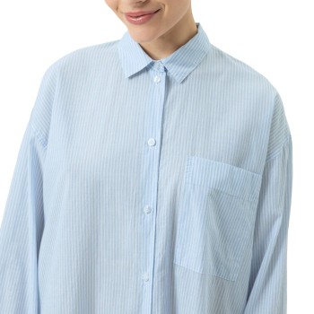 Mey Cotton Stripes Long Sleeve Nightshirt Hvid/Lyseblå bomuld Small Dame