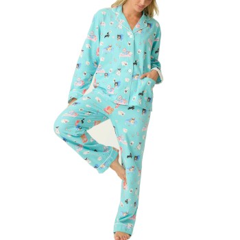 PJ Salvage Long Sleeve Flannel Pyjama Turkis Mønster bomuld X-Small Dame