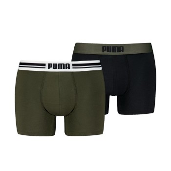 Puma 2P Everyday Placed Logo Boxer Sort/Grøn bomuld Medium Herre