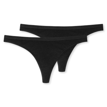 Schiesser Trusser 2P 95-5 Organic Cotton Thongs Sort økologisk bomuld Large Dame