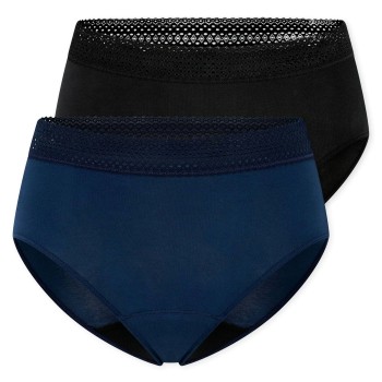 Schiesser Trusser 2P Care Retro Period Pants Sort/Blå bomuld 48 Dame