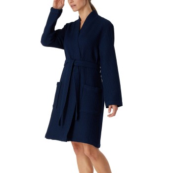 Schiesser Essentials Waffle Bathrobe Mørkblå bomuld Medium Dame