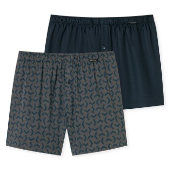Schiesser 2P Leg Flattering Boxer Shorts Blå/Grå bomuld X-Large Herre