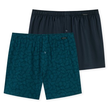 Schiesser 2P Leg Flattering Boxer Shorts Blå Mønster bomuld Small Herre
