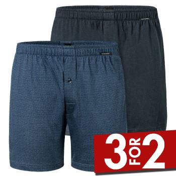 Schiesser 2P Long Boxershorts Blå/Blå bomuld Medium Herre