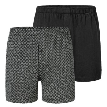 Schiesser 2P Long Boxershorts Sort/Ternet bomuld Medium Herre
