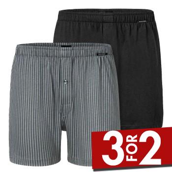 Schiesser 2P Long Boxershorts Sort/Grå bomuld Medium Herre