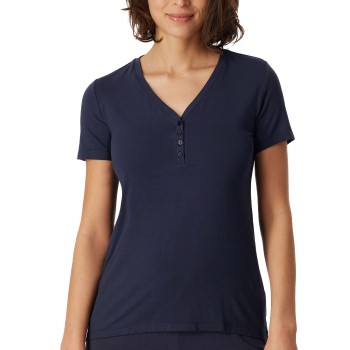 Schiesser Mix and Relax Henley Button Shirt Blå modal 3XL Dame