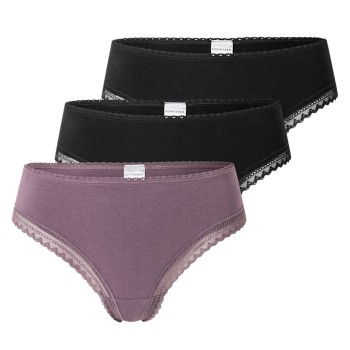 Schiesser Trusser 3P Modern Cheeky String Violet/Sort bomuld 40 Dame