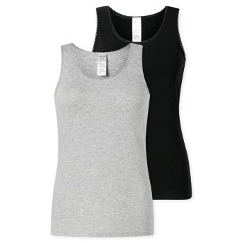 Schiesser 2P Modern Lace Top Sort/Grå bomuld 40 Dame