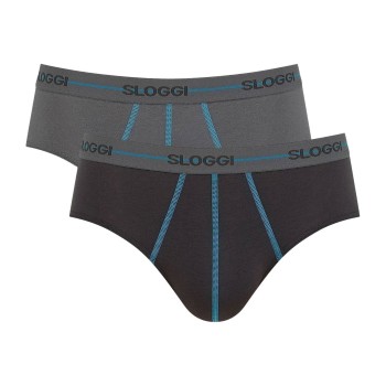 Sloggi 2P For Men Start Midi Grå/Turkise bomuld Medium Herre