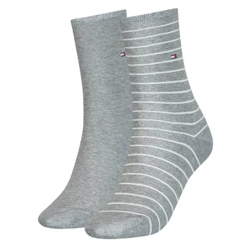Tommy Hilfiger Strømper 2P Classic Small Stripe Socks Gråstribet Str 39/42 Dame