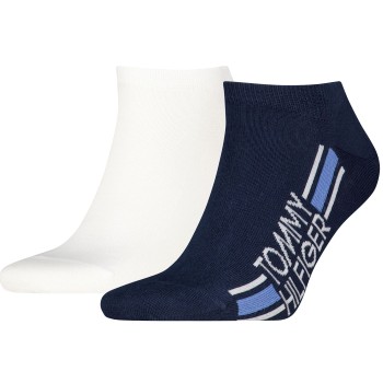 Tommy Hilfiger Strømper 2P Cotton Logo Stripe Sneaker Socks Hvid/Marine Str 39/42 Herre