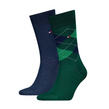 Tommy Hilfiger Strømper 2P Men Sock Check Blå/Grøn Str 43/46 Herre