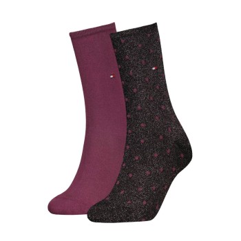 Tommy Hilfiger Strømper 2P Women Dot Sock Sort/Vinrød Str 39/42 Dame