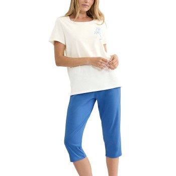 Triumph PK 02 Capri Pyjama Set Hvid/Blå bomuld 36 Dame