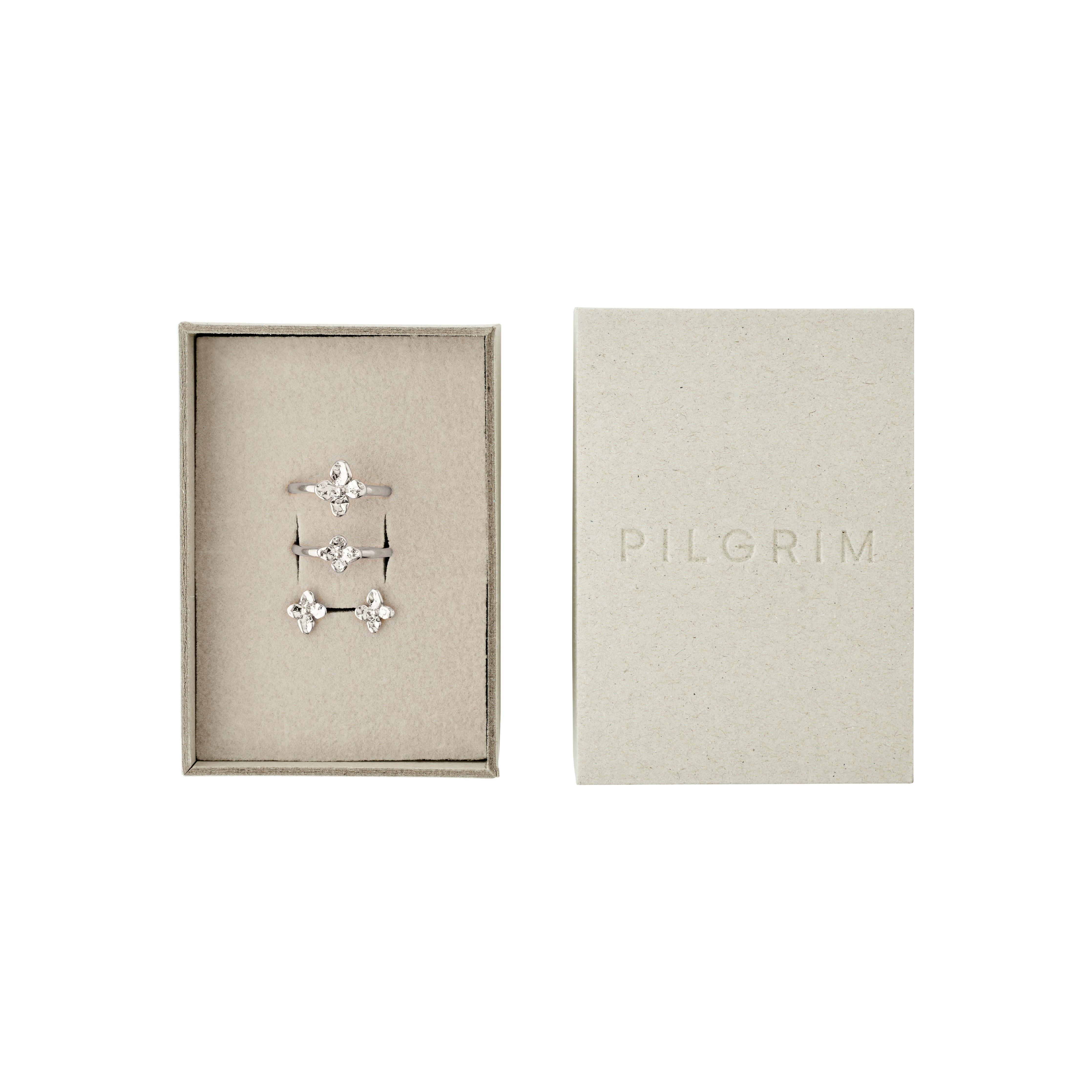 Pilgrim SANINE gavesæt, ringe & ørestikker, sølvbelagt