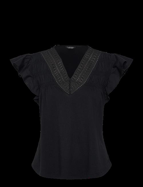 Lauren Ralph Lauren | Lace-Trim Jersey Flutter-Sleeve Tee | M