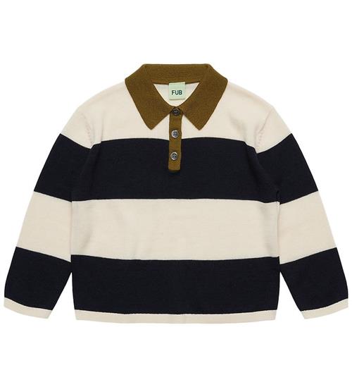 FUB Polobluse - Strik - Uld - Ecru/Navy