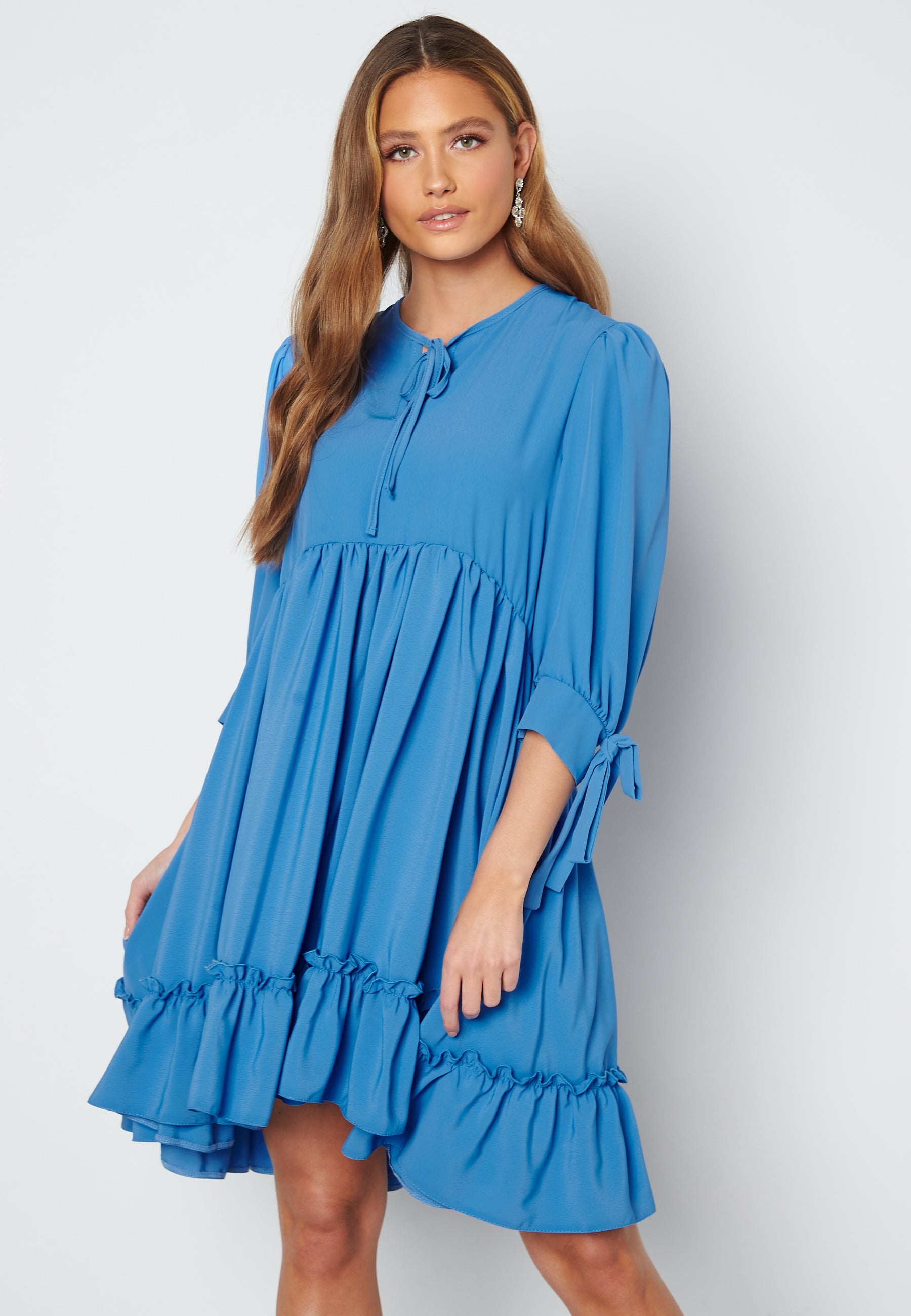 John Zack Tie Neck Frill Hem Dress