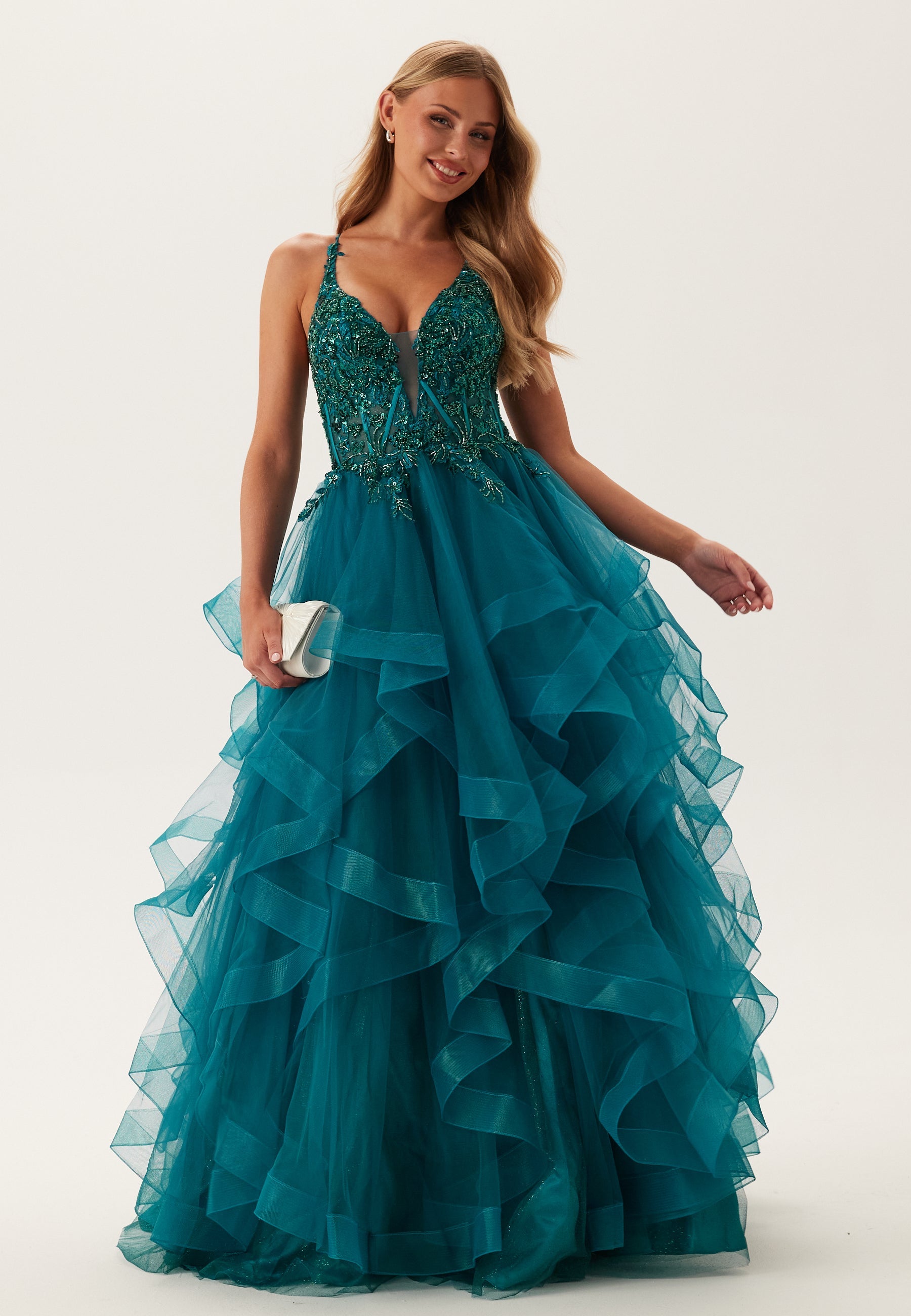 Christian Koehlert Tulle Frill Evening Dress with Lacing