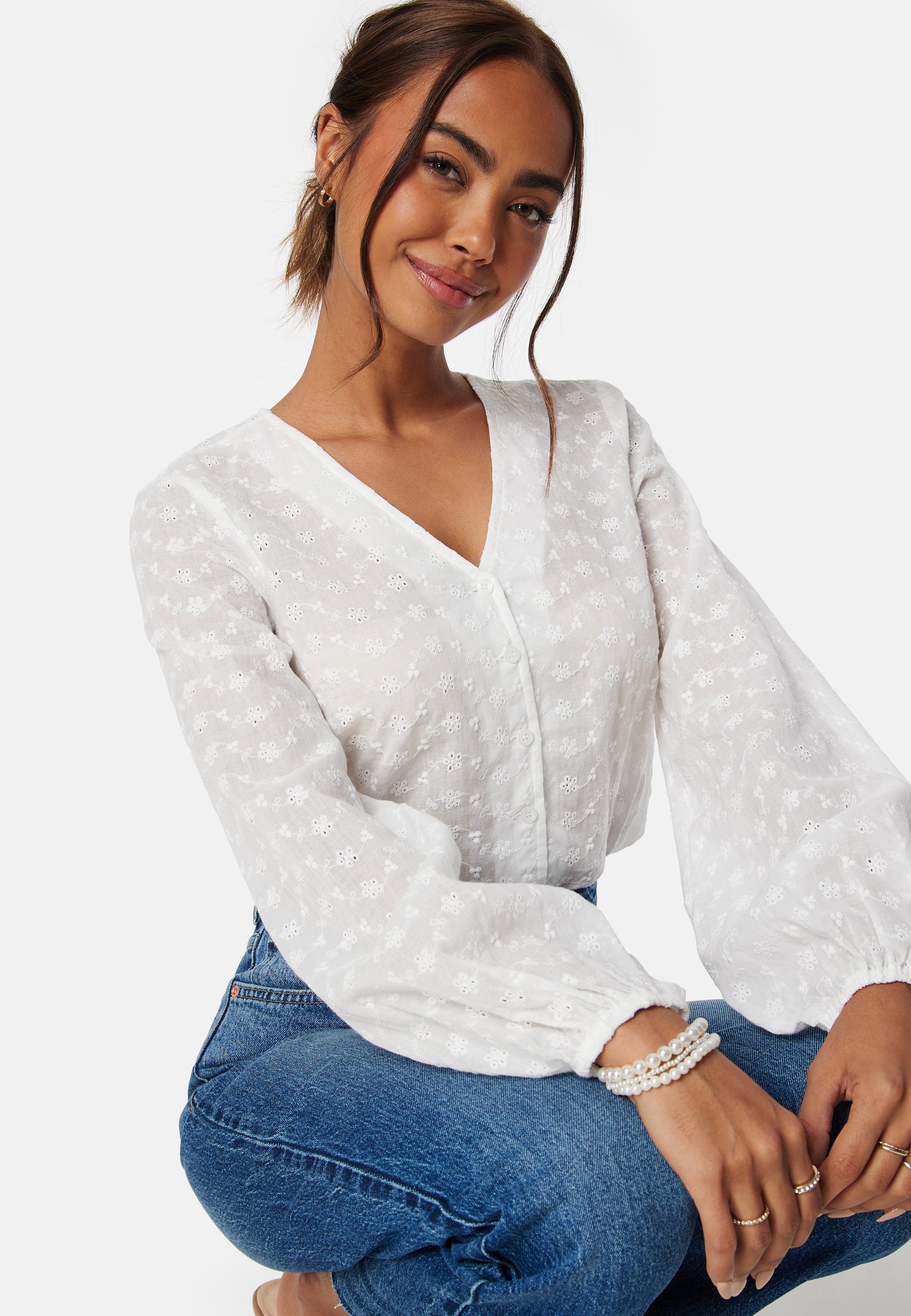 Happy Holly Broderie Anglaise V-Neck Blouse