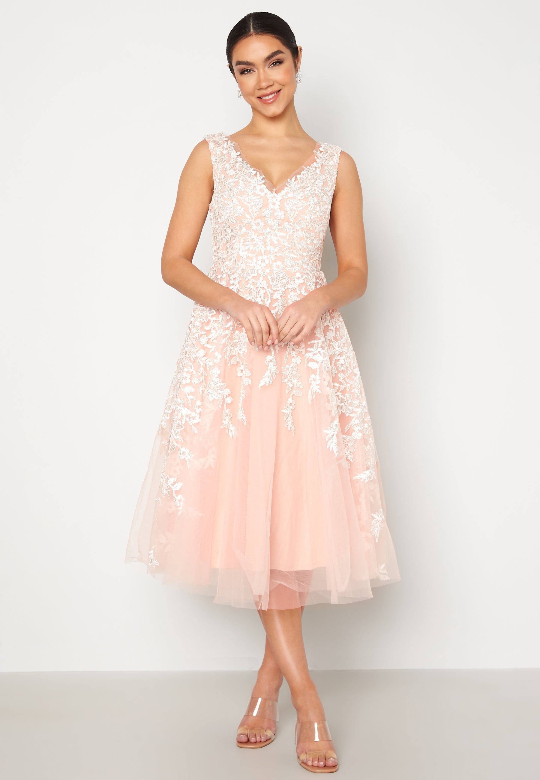Goddiva Bardot Embroidered Midi Dress