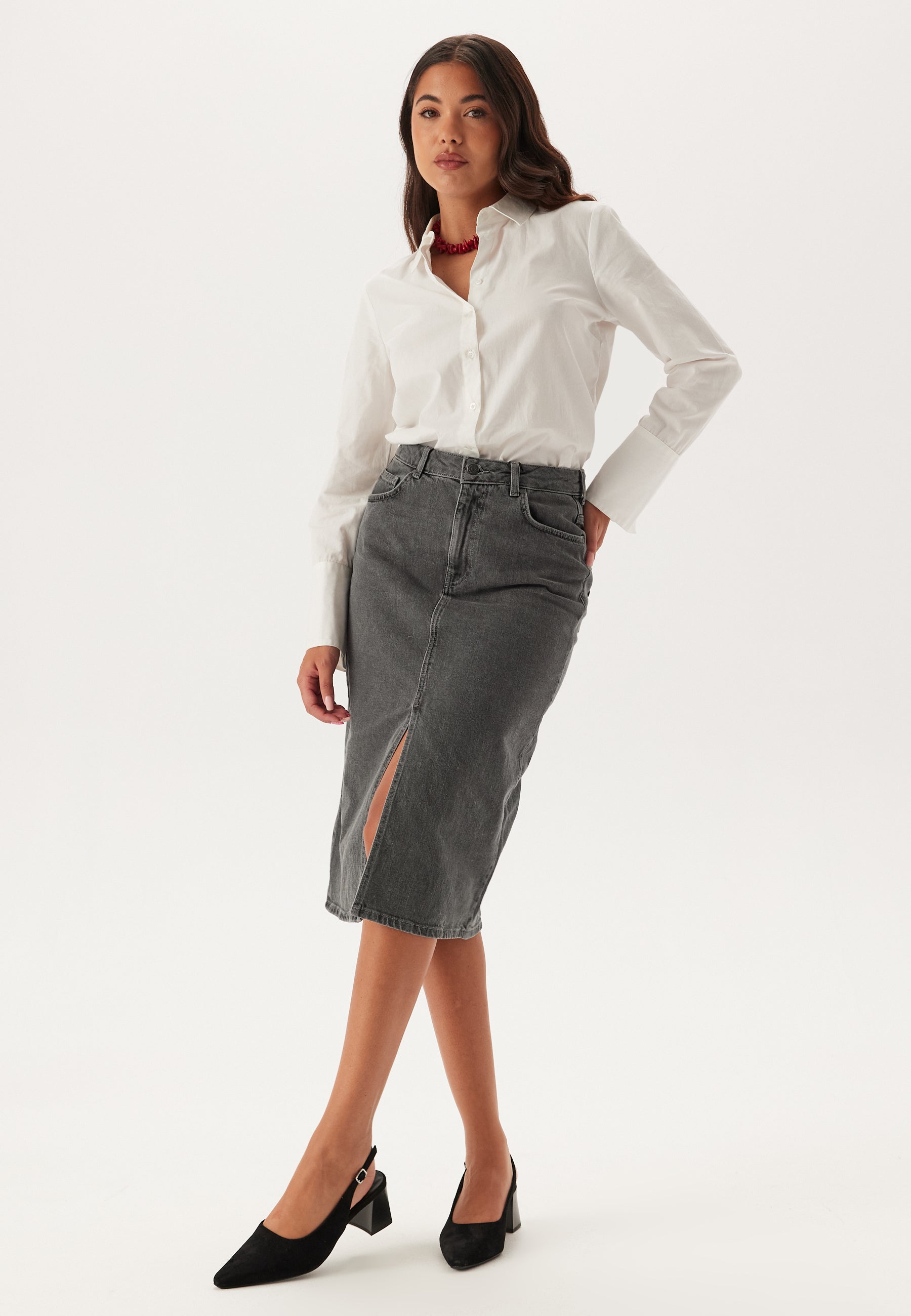 OBJECT Objellen Midi Denim Skirt