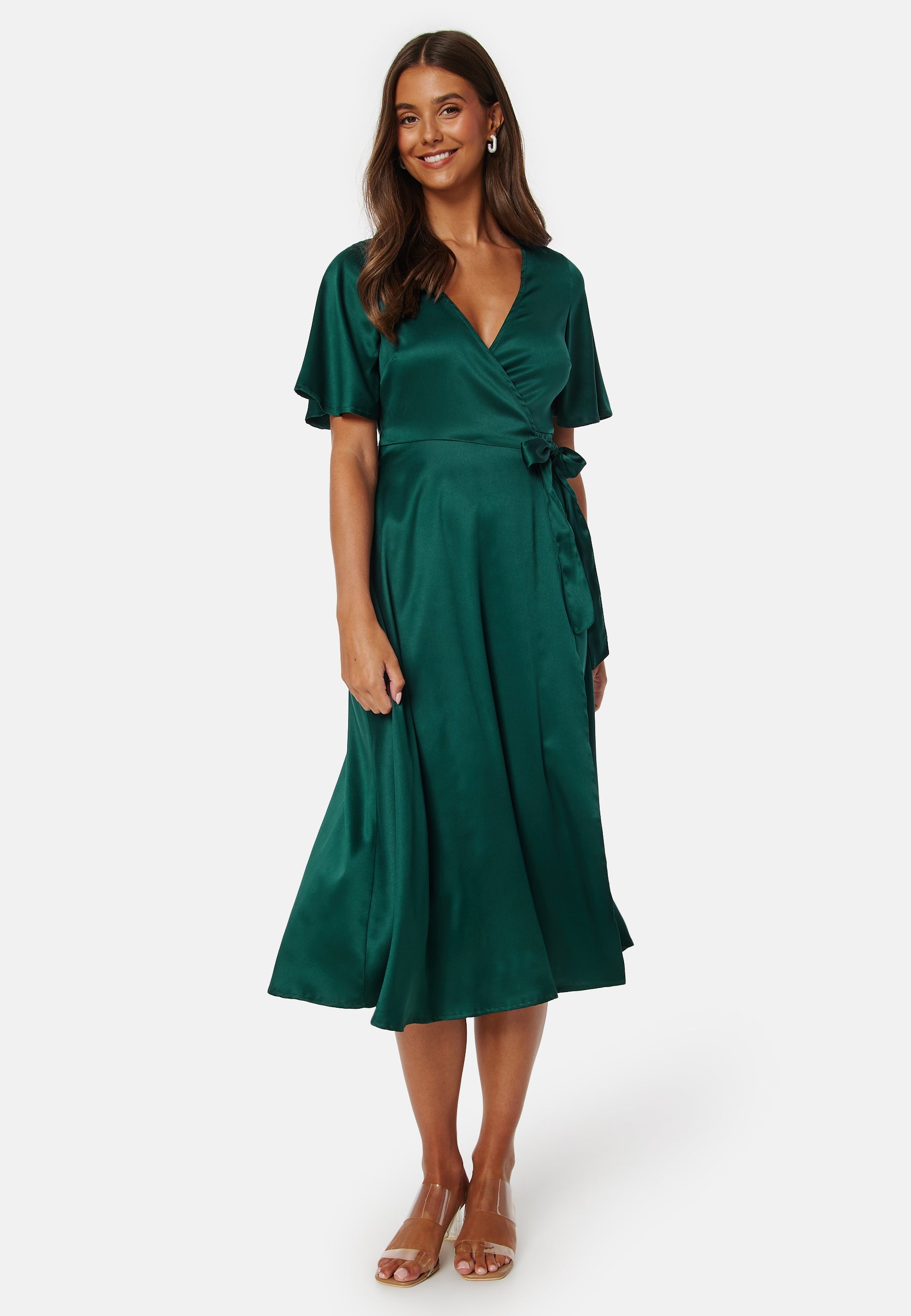 Bubbleroom Occasion Butterfly Sleeve Wrap Satin Midi Dress