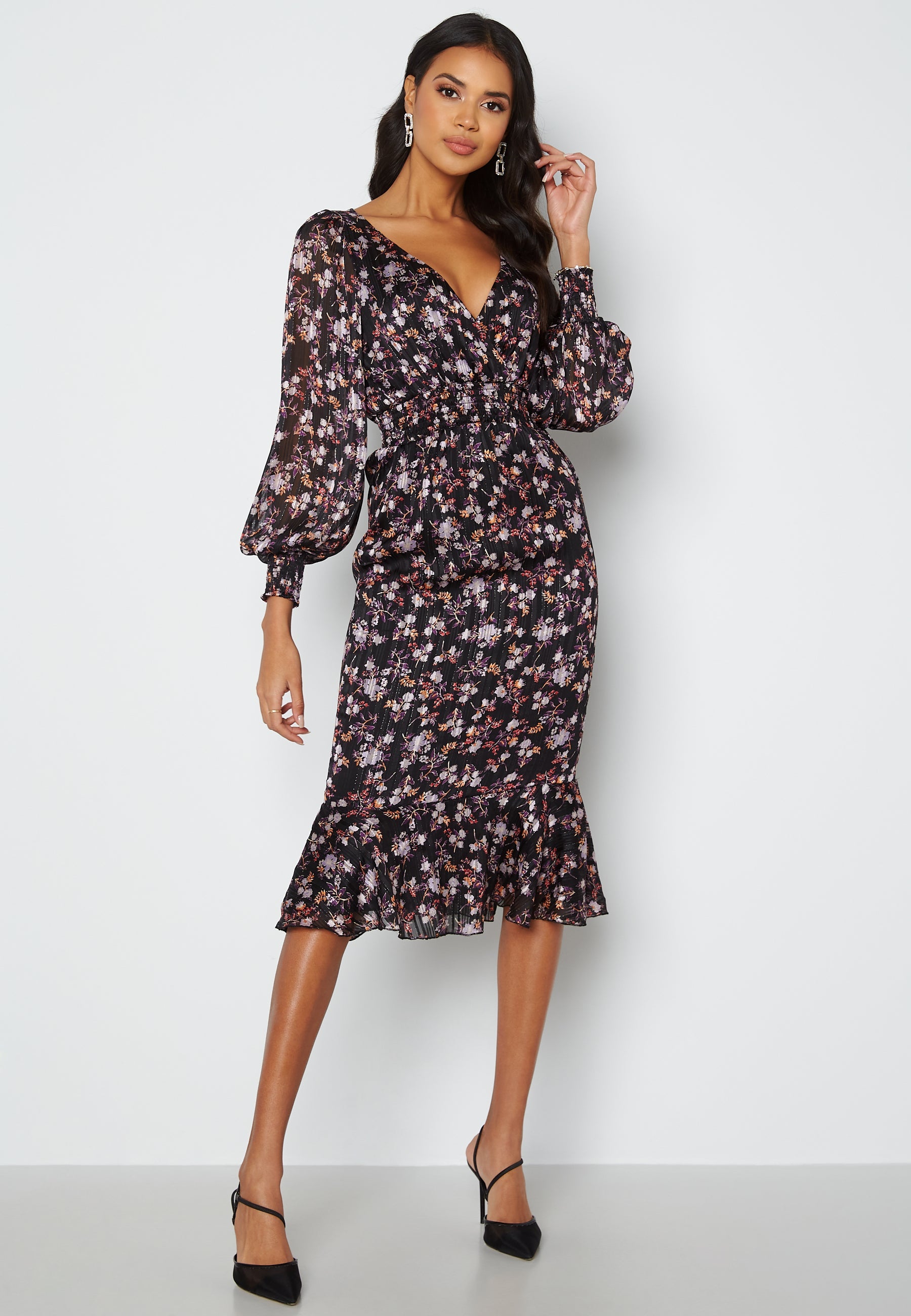 Goddiva Floral Fishtail Midi Dress