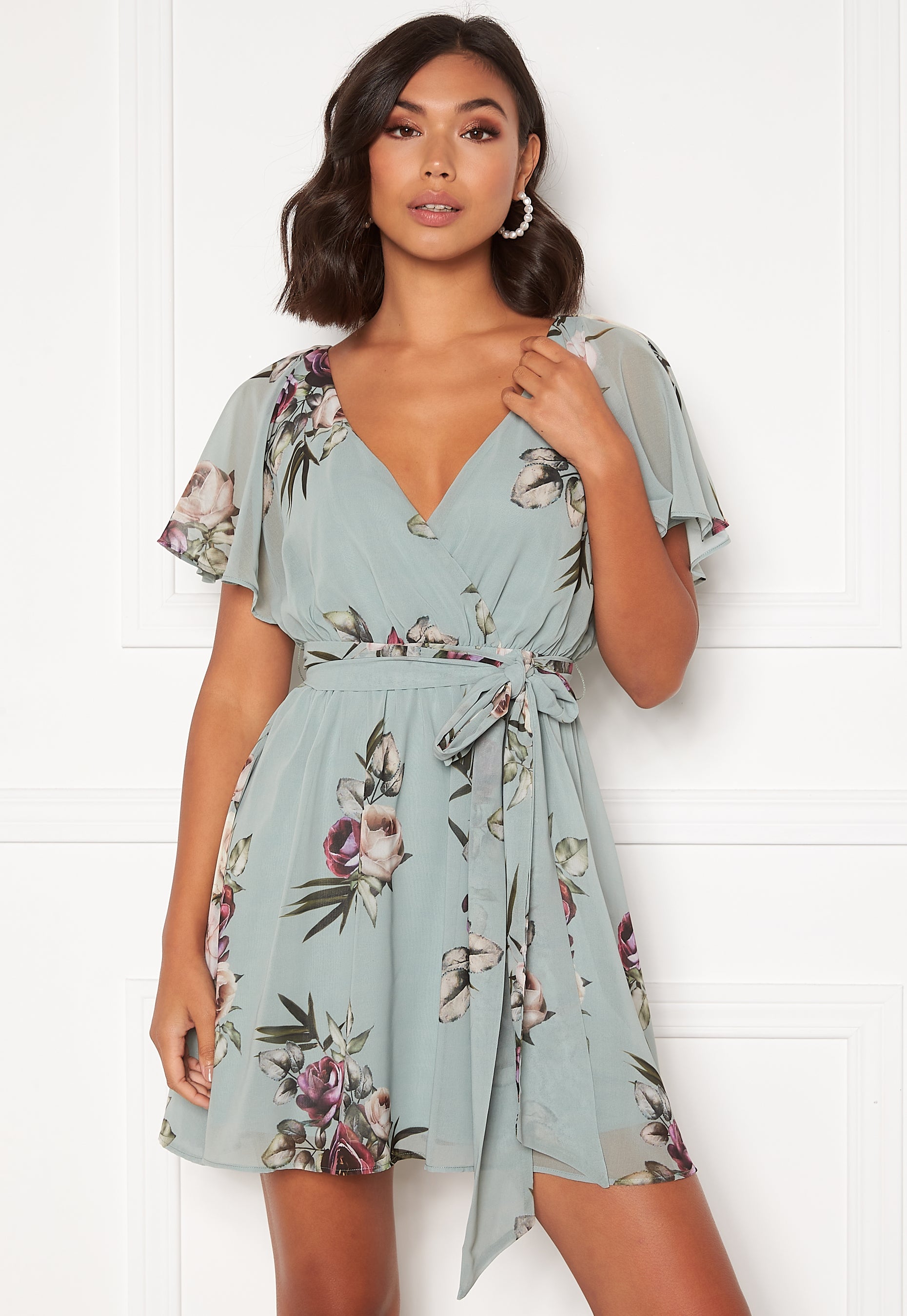 Goddiva Floral Flutter Skater Dress